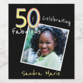 5O en Fabulous Black Yellow Rainbow Chic Birthday Wijn Etiket (Enkel label)