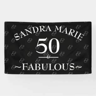 5O en Fabulous zwart en wit modern Verjaardag Spandoek