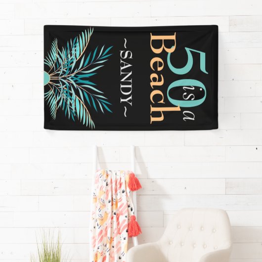 5O IS EEN BEACH 50ste moderne zwarte dag Spandoek (Insitu)