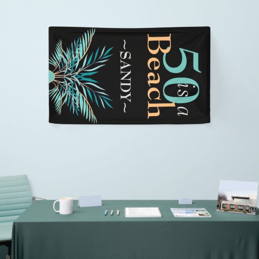 5O IS EEN BEACH 50ste moderne zwarte dag Spandoek (Beurs)