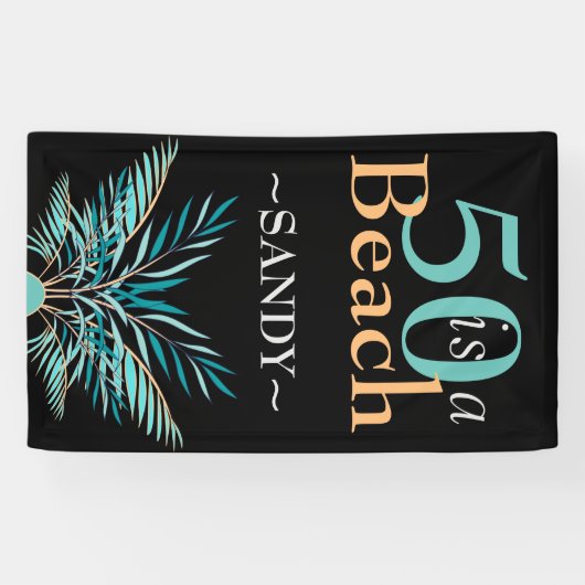 5O IS EEN BEACH 50ste moderne zwarte dag Spandoek (Horizontaal)