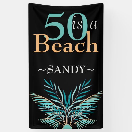 5O IS EEN BEACH 50ste moderne zwarte dag Spandoek (Verticaal)