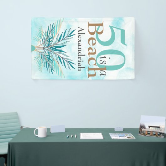 5O IS EEN STRAND Vijftigste Blauw Blauwgroen feest Spandoek (Beurs)