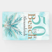 5O IS EEN STRAND Vijftigste Blauw Blauwgroen feest Spandoek (Horizontaal)