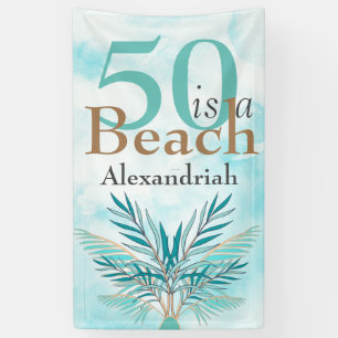 5O IS EEN STRAND Vijftigste Blauw Blauwgroen feest Spandoek