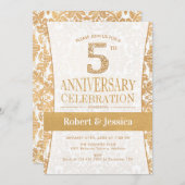 5th Anniversary Party - Goud Wit Kaart (Voorkant / Achterkant)