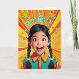 5th Birthday Asian American Girl Pop Art Style Kaart