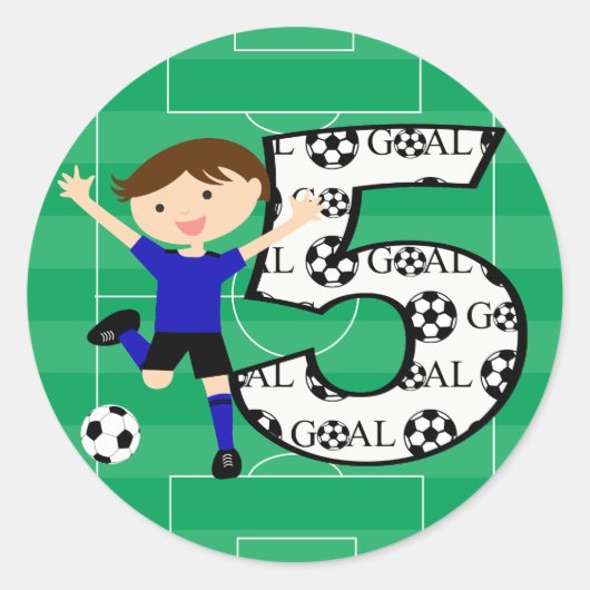 5th Birthday Blue en Black Soccer Goal Stickers (Voorkant)