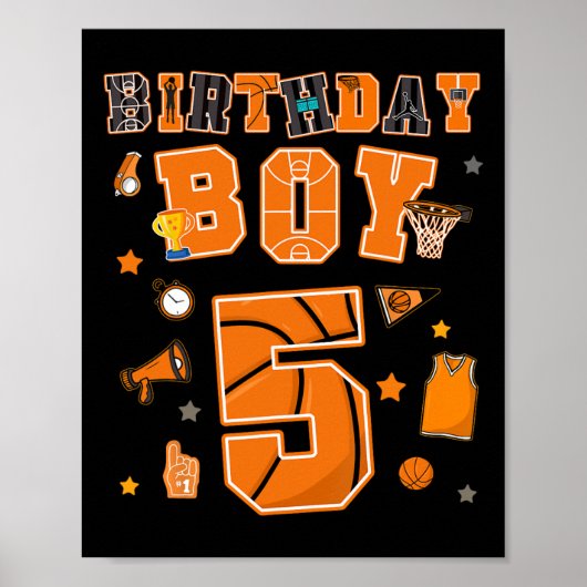 5th Birthday Boy 5 Yr Sketll Party Five Years Old  Poster (Voorkant)