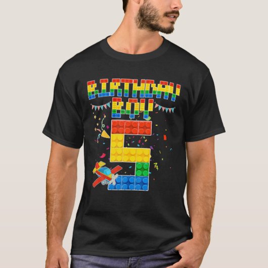 5Th Birthday Boy Building Brick 5 Years Old Blocks T-shirt (Voorkant)