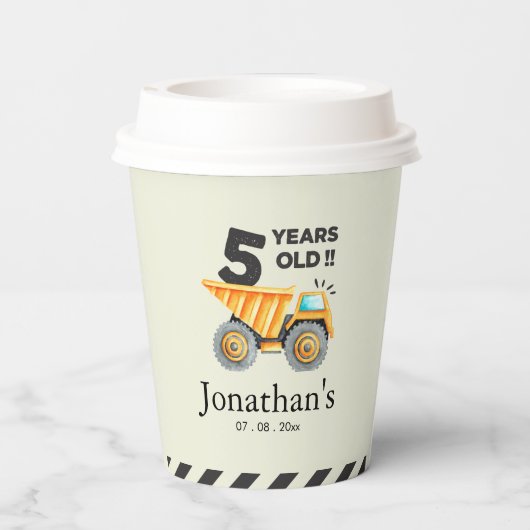 5th birthday boy construction theme papieren bekers (Achterkant)