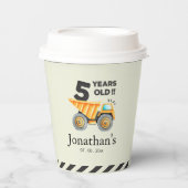 5th birthday boy construction theme papieren bekers (Voorkant)