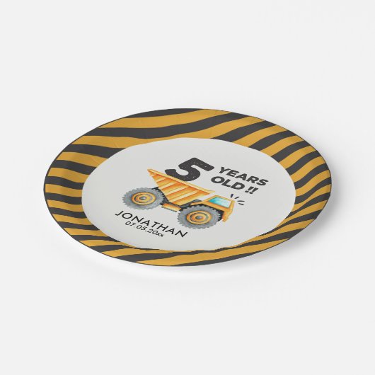 5th birthday boy construction theme papieren bordje (Gekanteld)