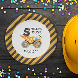 5th birthday boy construction theme papieren bordje