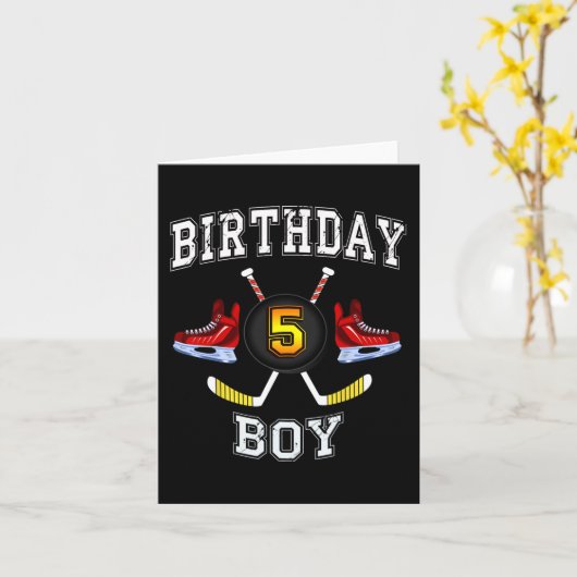 5th Birthday Boy - IJshockey 5 jaar oud kind Kaart (Gele Bloem)