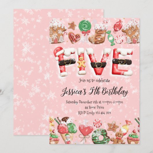 5th Birthday Christmas Party Invitation Kaart (Voorkant / Achterkant)