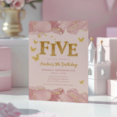 5th Birthday Invitation Pink Gold Glitter Girl Kaart