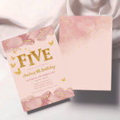 5th Birthday Invitation Pink Gold Glitter Girl Kaart