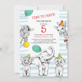 5th birthday invitation with funny cute animal. kaart