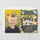 5th Birthday Party Zoo Oerwoud Animals Boy Foto Kaart (Voorkant)