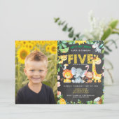 5th Birthday Party Zoo Oerwoud Animals Boy Foto Kaart (Staand voorkant)