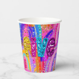 5th Birthday Pink Rainbow Glitter Paper cup Papieren Bekers