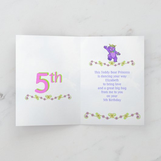 5th Birthday Princess Beer, aangepaste naam Kaart (Binnen)