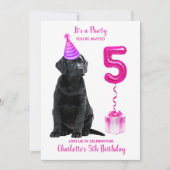 5th Birthday Puppy Theme- Schattige Dog Pink Meisj Kaart (Voorkant)