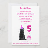 5th Birthday Puppy Theme- Schattige Dog Pink Meisj Kaart (Achterkant)