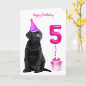 5th Birthday Puppy Theme- Schattige Dog Pink Meisj Kaart (Gele Bloem)
