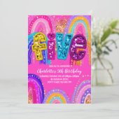 5th Birthday Rainbow Hot Pink Party Invitation Kaart (Staand voorkant)