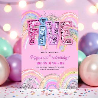 5th Birthday Rainbow Invitation Kaart