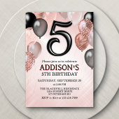 5th Birthday Roos Gold Balloons Invitation Kaart