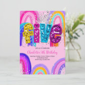 5th Birthday Sequin Rainbow Party Invitation Kaart (Staand voorkant)