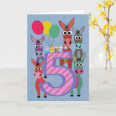 5th Birthday with Five Donkeys and Cupcakes Kaart (Gele Bloem)