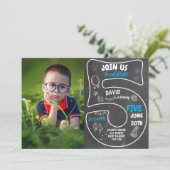 5th Boy Birthday Chalkboard met foto Blue Number Kaart (Staand voorkant)