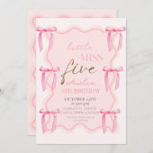 5th Dusty Pink Bows Verjaardagsfeestje Prinses Kaart (Voorkant / Achterkant)