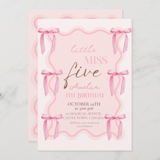 5th Dusty Pink Bows Verjaardagsfeestje Prinses Kaart (Voorkant / Achterkant)