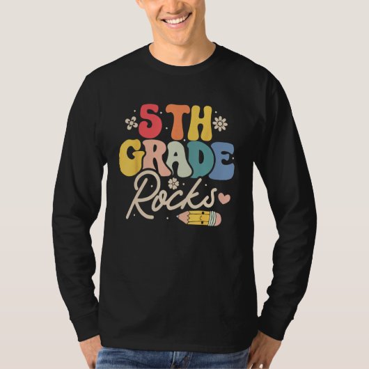 5th Fifth Grade Rocks  Back to School Teacher Stud T-shirt (Voorkant)