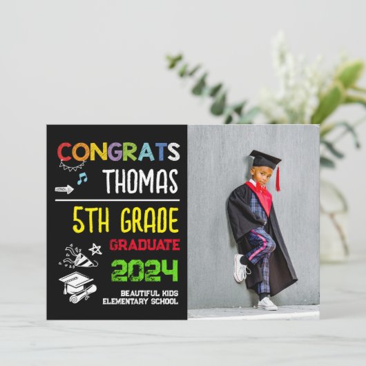 5th Grade Afstuderen Elementary School Foto Kaart (Staand voorkant)