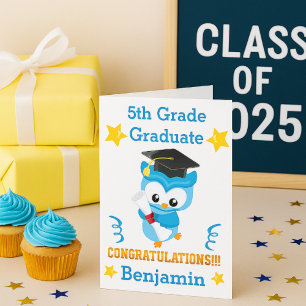 5th Grade Boy Afstuderen Blue Owl Congrats Kaart