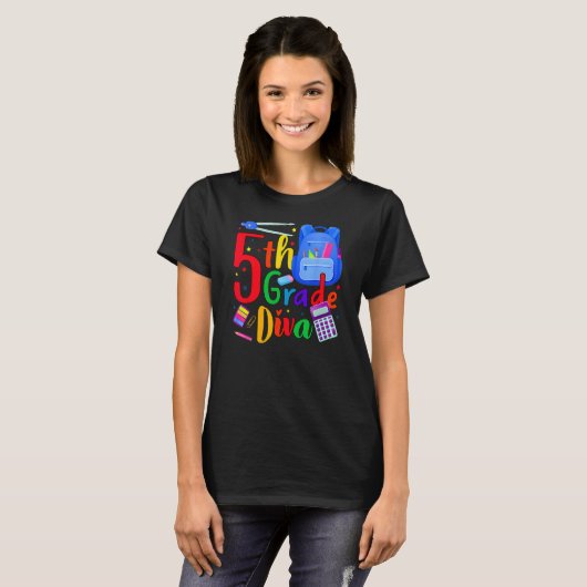 5th Grade Fifth Grader Rocks Back To School Diva T-shirt (Voorkant volledig)