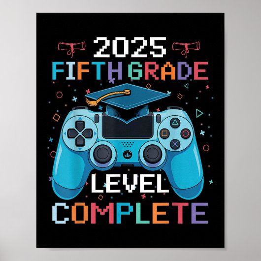 5th Grade Level Complete Video Gamer Boy Afstudere Poster (Voorkant)