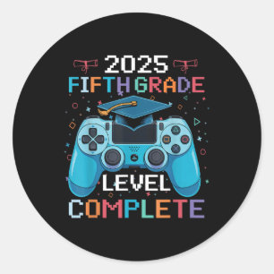 5th Grade Level Complete Video Gamer Boy Afstudere Ronde Sticker