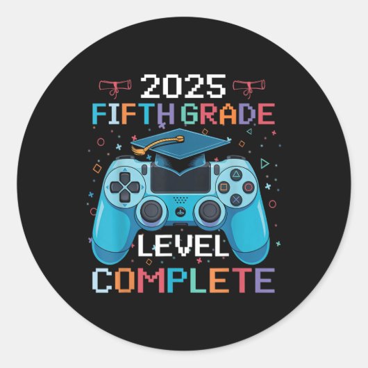5th Grade Level Complete Video Gamer Boy Afstudere Ronde Sticker (Voorkant)