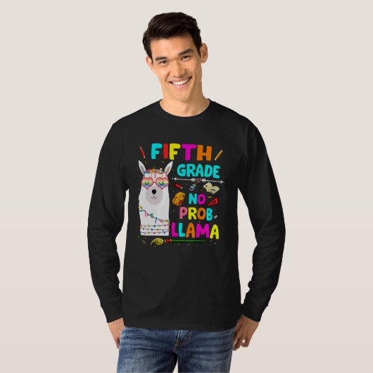 5th Grade No Prob Llama Teacher Student First Day  T-shirt (Voorkant volledig)