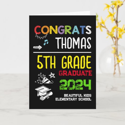 5th Grade School Afstuderen Jongensgroet Kaart (Gele Bloem)