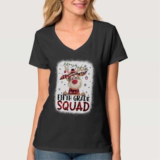 5th Grade Squad Plaid Reindeer Santa Hat Teacher C T-shirt (Voorkant)