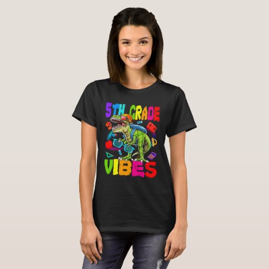 5th Grade Vibes Dinosaur Back To School T-shirt (Voorkant volledig)