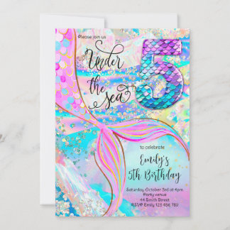 5th Mermaid Birthday Under the Sea Invitation Kaart